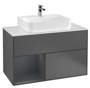 Тумба под раковину Villeroy & Boch Finion 100х50,1 см с подсветкой МДФ антрацит матовый лак/темно-синий матовый лак/стекло белое матовое F111HGGK