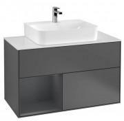 Тумба под раковину Villeroy & Boch Finion 100х50,1 см с подсветкой МДФ антрацит матовый лак/темно-синий матовый лак/стекло белое матовое F111HGGK