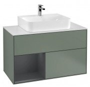 Тумба під раковину Villeroy & Boch Finion 100х50,1 см із підсвічуванням МДФ оливковий матовий лак/темно-синій матовий лак/скло біле матове F111HGGM