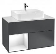 Тумба под раковину Villeroy & Boch Finion 100х50,1 см с подсветкой МДФ темно-синий матовый лак/глянцевый белый лак/стекло белое матовое F111GFHG