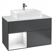 Тумба под раковину Villeroy & Boch Finion 100х50,1 см с подсветкой МДФ темно-синий матовый лак/глянцевый белый лак/стекло белое матовое F111GFHG