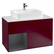 Тумба під раковину Villeroy & Boch Finion 100х50,1 см з підсвічуванням МДФ півонія матовий лак/темно-синій матовий лак/скло біле матове F111HGHB