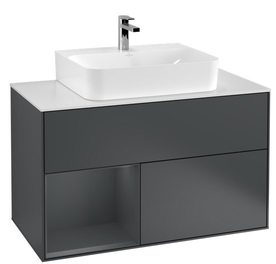 Тумба под раковину Villeroy & Boch Finion 100х50,1 см с подсветкой МДФ темно-синий матовый лак/стекло белое матовое F111HGHG