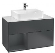 Тумба под раковину Villeroy & Boch Finion 100х50,1 см с подсветкой МДФ темно-синий матовый лак/стекло белое матовое F111HGHG