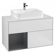 Тумба под раковину Villeroy & Boch Finion 100х50,1 см с подсветкой МДФ белый матовый лак/темно-синий матовый лак/стекло белое матовое F111HGMT