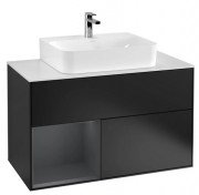 Тумба под раковину Villeroy & Boch Finion 100х50,1 см с подсветкой МДФ черный матовый лак/темно-синий матовый лак/стекло белое матовое F111HGPD