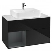 Тумба под раковину Villeroy & Boch Finion 100х50,1 см с подсветкой МДФ глянцевый черный лак/темно-синий матовый лак/стекло белое матовое F111HGPH