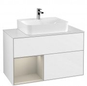 Тумба под раковину Villeroy & Boch Finion 100х50,1 см с подсветкой МДФ глянцевый белый лак/песок матовый лак/стекло белое матовое F111HHGF