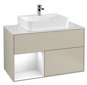 Тумба под раковину Villeroy & Boch Finion 100х50,1 см с подсветкой МДФ песок матовый лак/глянцевый белый лак/стекло белое матовое F111GFHH