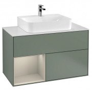 Тумба під раковину Villeroy & Boch Finion 100х50,1 см із підсвічуванням МДФ оливковий матовий лак/пісок матовий лак/скло біле матове F111HHGM