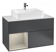 Тумба под раковину Villeroy & Boch Finion 100х50,1 см с подсветкой МДФ темно-синий матовый лак/песок матовый лак/стекло белое матовое  F111HHHG