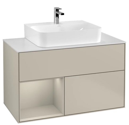 Тумба под раковину Villeroy & Boch Finion 100х50,1 см с подсветкой МДФ песок матовый лак/стекло белое матовое F111HHHH