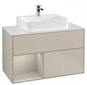 Тумба под раковину Villeroy & Boch Finion 100х50,1 см с подсветкой МДФ песок матовый лак/стекло белое матовое F111HHHH