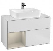 Тумба под раковину Villeroy & Boch Finion 100х50,1 см с подсветкой МДФ белый матовый лак/песок матовый лак/стекло белое матовое F111HHMT