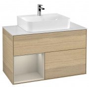 Тумба под раковину Villeroy & Boch Finion 100х50,1 см с подсветкой ДСП шпон дуба/песок матовый лак/стекло белое матовое F111HHPC