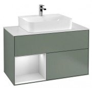 Тумба під раковину Villeroy & Boch Finion 100х50,1 см із підсвічуванням МДФ оливковий матовий лак/білий матовий лак/скло біле матове F111MTGM