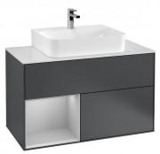 Тумба под раковину Villeroy & Boch Finion 100х50,1 см с подсветкой МДФ темно-синий матовый лак/светло-серый матовый лак/стекло белое матовое F111GJHG