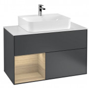 Тумба под раковину Villeroy & Boch Finion 100х50,1 см с подсветкой МДФ темно-синий матовый лак/шпон дуба/стекло белое матовое F111PCHG