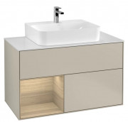 Тумба под раковину Villeroy & Boch Finion 100х50,1 см с подсветкой МДФ песок матовый лак/шпон дуба/стекло белое матовое F111PCHH