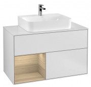 Тумба под раковину Villeroy & Boch Finion 100х50,1 см с подсветкой МДФ белый матовый лак/шпон дуба/стекло белое матовое F111PCMT