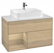 Тумба под раковину Villeroy & Boch Finion 100х50,1 см с подсветкой ДСП шпон дуба/стекло белое матовое F111PCPC