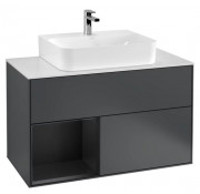 Тумба под раковину Villeroy & Boch Finion 100х50,1 см с подсветкой МДФ темно-синий матовый лак/черный матовый лак/стекло белое матовое F111PDHG