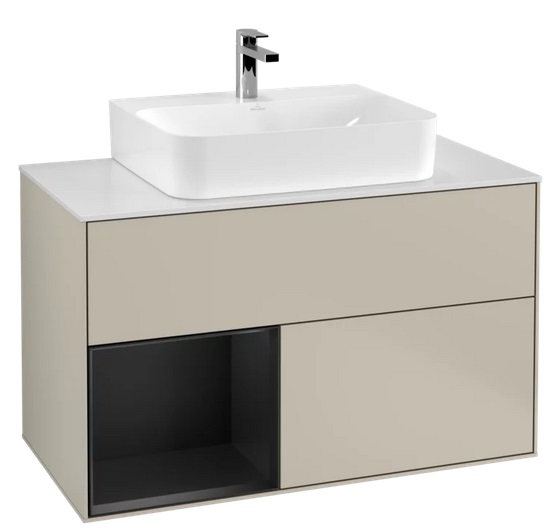 Тумба под раковину Villeroy & Boch Finion 100х50,1 см с подсветкой МДФ песок матовый лак/черный матовый лак/стекло белое матовое F111PDHH