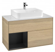 Тумба под раковину Villeroy & Boch Finion 100х50,1 см с подсветкой ДСП шпон дуба/черный матовый лак/стекло белое матовое F111PDPC