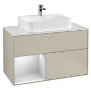 Тумба під раковину Villeroy & Boch Finion 100х50,1 см із підсвічуванням МДФ пісок матовий лак/білий матовий лак/скло біле матове F111MTHH