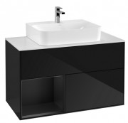 Тумба под раковину Villeroy & Boch Finion 100х50,1 см с подсветкой МДФ глянцевый черный лак/черный матовый лак/стекло белое матовое F111PDPH