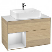 Тумба под раковину Villeroy & Boch Finion 100х50,1 см с подсветкой ДСП шпон дуба/белый матовый лак/стекло белое матовое F111MTPC