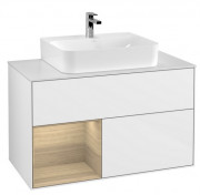 Тумба под раковину Villeroy & Boch Finion 100х50,1 см с подсветкой МДФ глянцевый белый лак/шпон дуба/стекло белое матовое F111PCGF