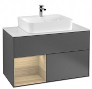 Тумба под раковину Villeroy & Boch Finion 100х50,1 см с подсветкой МДФ антрацит матовый лак/шпон дуба/стекло белое матовое F111PCGK