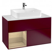 Тумба под раковину Villeroy & Boch Finion 100х50,1 см с подсветкой МДФ пион матовый лак/шпон дуба/стекло белое матовое F111PCHB