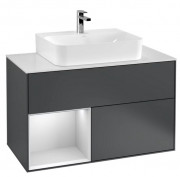 Тумба під раковину Villeroy & Boch Finion 100х50,1 см із підсвічуванням МДФ темно-синій матовий лак/білий матовий лак/скло біле матове F111MTHG