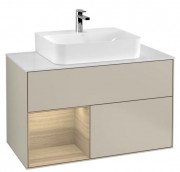 Тумба под раковину Villeroy & Boch Finion 100х50,1 см с подсветкой МДФ песок матовый лак/шпон дуба/стекло белое матовое F111PCHH