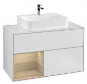 Тумба під раковину Villeroy & Boch Finion 100х50,1 см з підсвічуванням МДФ білий матовий лак/шпон дуба/скло біле матове F111PCMT