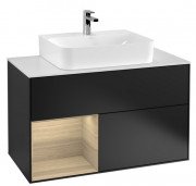 Тумба под раковину Villeroy & Boch Finion 100х50,1 см с подсветкой МДФ черный матовый лак/шпон дуба/стекло белое матовое F111PCPD