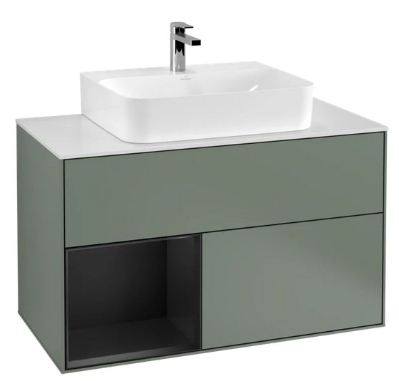 Тумба под раковину Villeroy & Boch Finion 100х50,1 см с подсветкой МДФ оливковый матовый лак/черный матовый лак/стекло белое матовое F111PDGM