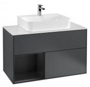 Тумба под раковину Villeroy & Boch Finion 100х50,1 см с подсветкой МДФ темно-синий матовый лак/черный матовый лак/стекло белое матовое F111PDHG