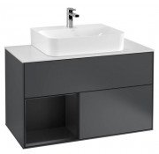 Тумба під раковину Villeroy & Boch Finion 100х50,1 см із підсвічуванням МДФ темно-синій матовий лак/чорний матовий лак/скло біле матове F111PDHG