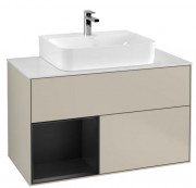 Тумба под раковину Villeroy & Boch Finion 100х50,1 см с подсветкой МДФ песок матовый лак/черный матовый лак/стекло белое матовое F111PDHH