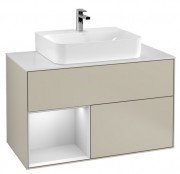 Тумба под раковину Villeroy & Boch Finion 100х50,1 см с подсветкой МДФ песок матовый лак/белый матовый лак/стекло белое матовое F111MTHH