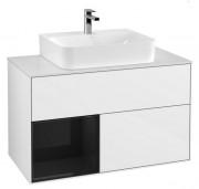 Тумба под раковину Villeroy & Boch Finion 100х50,1 см с подсветкой МДФ глянцевый белый лак/глянцевый черный лак/стекло белое матовое F111PHGF