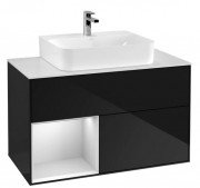 Тумба под раковину Villeroy & Boch Finion 100х50,1 см с подсветкой МДФ глянцевый черный лак/белый матовый лак/стекло белое матовое F111MTPH