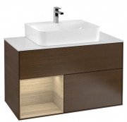 Тумба под раковину Villeroy & Boch Finion 100х50,1 см с подсветкой ДСП шпон грецкого ореха/шпон дуба/стекло белое матовое F111PCGN