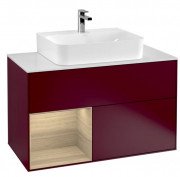 Тумба под раковину Villeroy & Boch Finion 100х50,1 см с подсветкой МДФ пион матовый лак/шпон дуба/стекло белое матовое F111PCHB