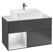 Тумба под раковину Villeroy & Boch Finion 100х50,1 см с подсветкой МДФ темно-синий матовый лак/белый матовый лак/стекло белое матовое F111MTHG