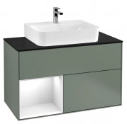 Тумба под раковину Villeroy & Boch Finion 100х50,1 см с подсветкой МДФ оливковый матовый лак/глянцевый белый лак/стекло черное матовое F112GFGM
