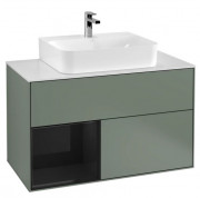 Тумба под раковину Villeroy & Boch Finion 100х50,1 см с подсветкой МДФ оливковый матовый лак/глянцевый черный лак/стекло белое матовое F111PHGM